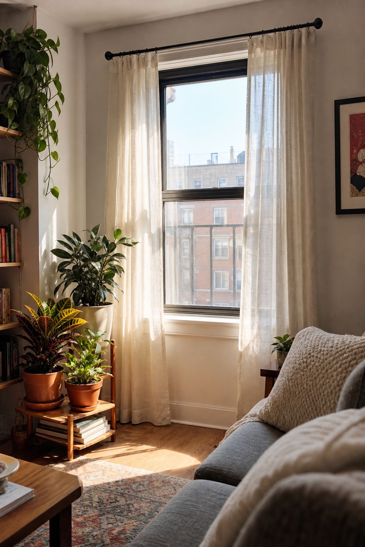 Trim or Remove Window Blockers Like Heavy Plants small apartment idea for Top 17 Small Apartment Lighting Ideas to Brighten Even the Darkest Space.