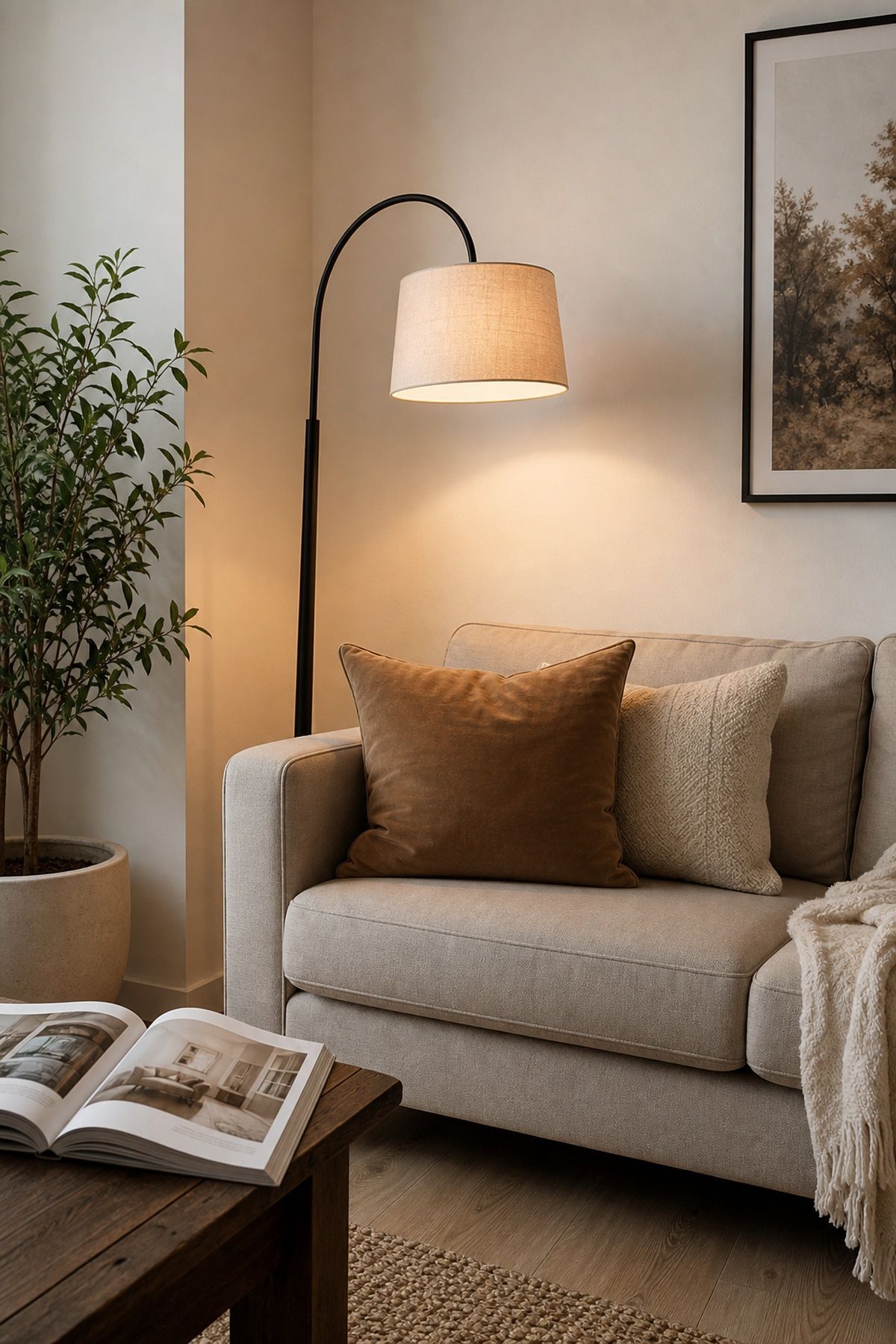 Add a Floor Lamp Behind the Sofa for Reading Light small apartment idea for Top 17 Small Apartment Lighting Ideas to Brighten Even the Darkest Space.