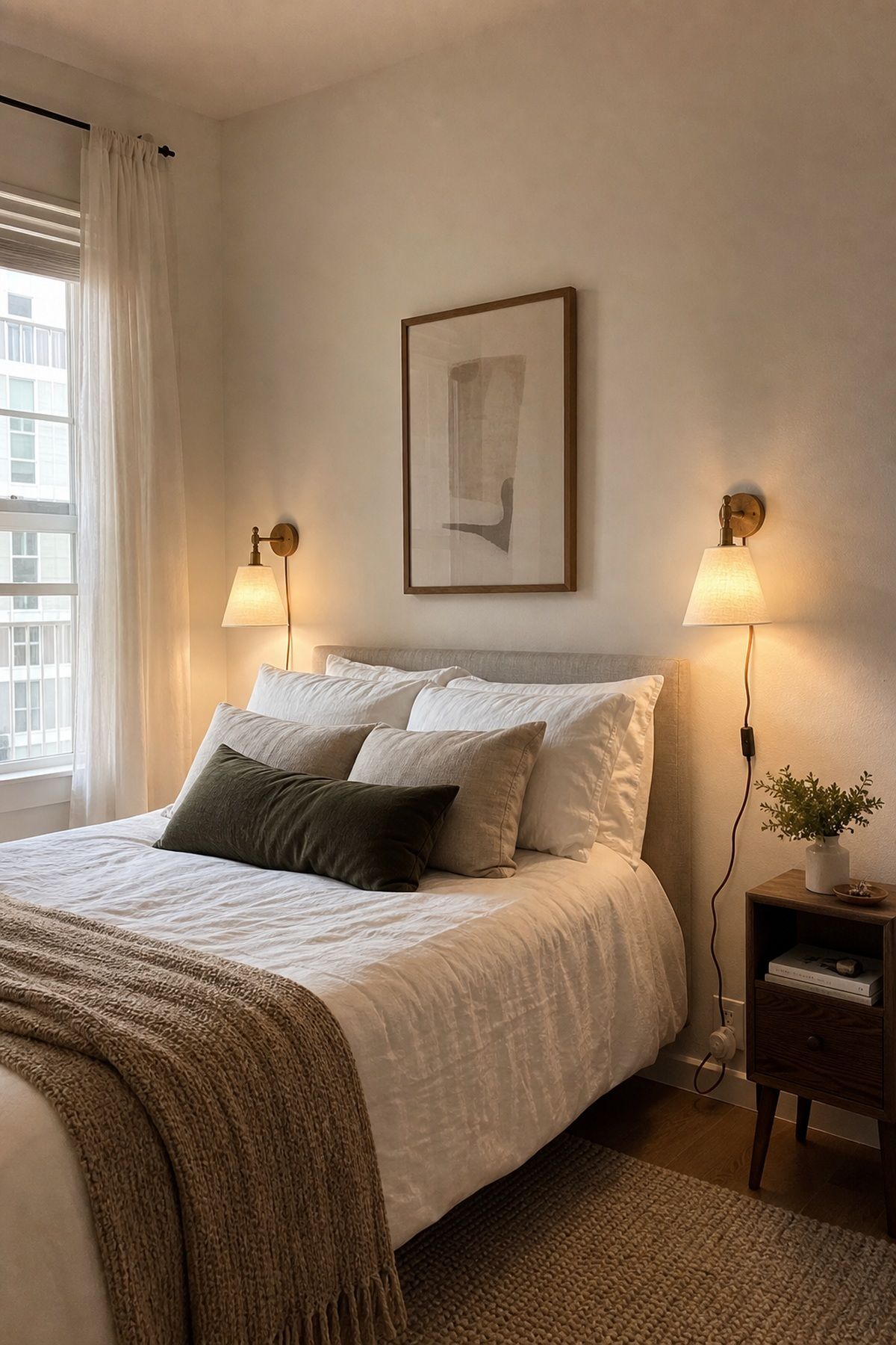 Install Plug-In Wall Sconces Beside the Bed small apartment idea for Top 17 Small Apartment Lighting Ideas to Brighten Even the Darkest Space.