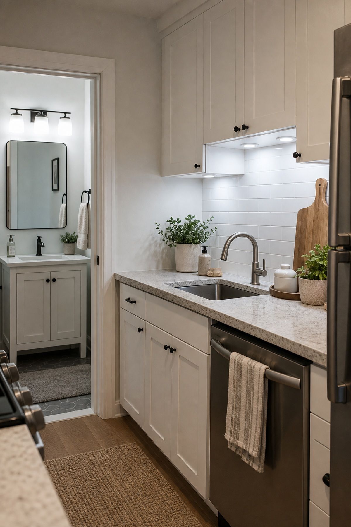 Switch to 5000K Daylight Bulbs in Kitchen and Bath small apartment idea for Top 17 Small Apartment Lighting Ideas to Brighten Even the Darkest Space.