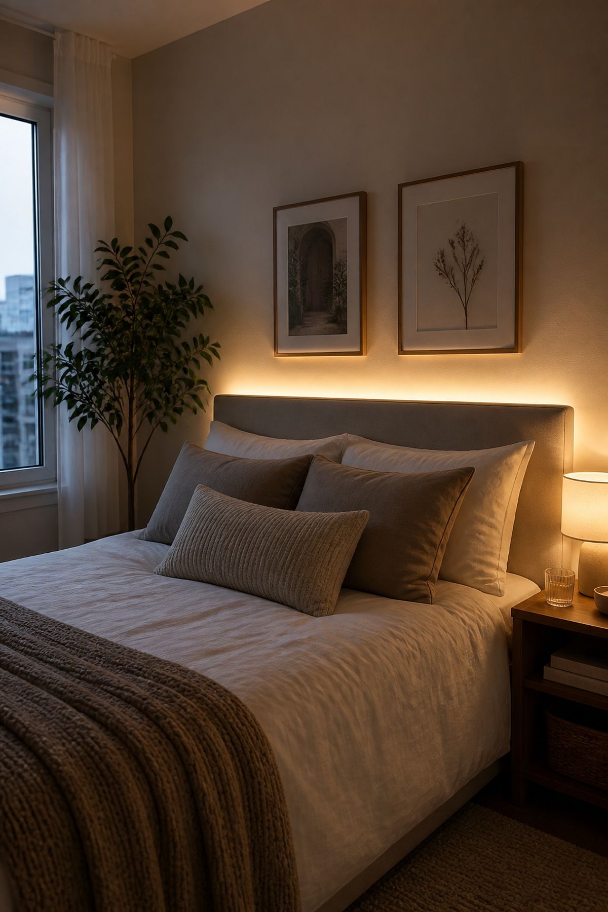 Wrap LED Strips Behind a Headboard or TV small apartment idea for Top 17 Small Apartment Lighting Ideas to Brighten Even the Darkest Space.