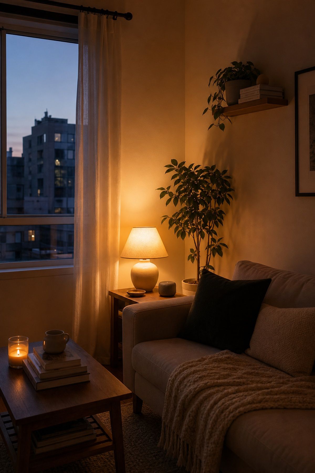 Set a Single Bulb on a Sunset Schedule for Mood small apartment idea for Top 17 Small Apartment Lighting Ideas to Brighten Even the Darkest Space.