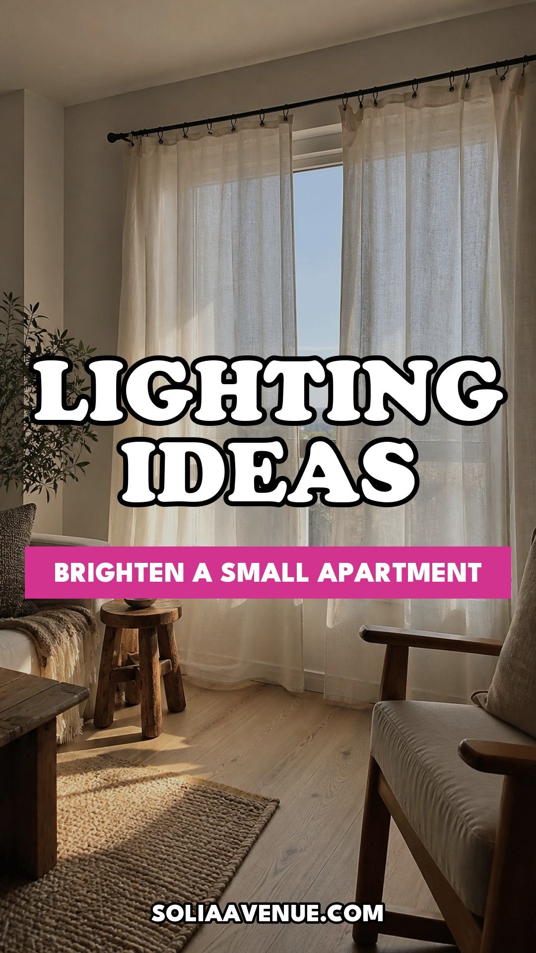 Pinterest pin for Top 17 Small Apartment Lighting Ideas to Brighten Even the Darkest Space from Solia Avenue.