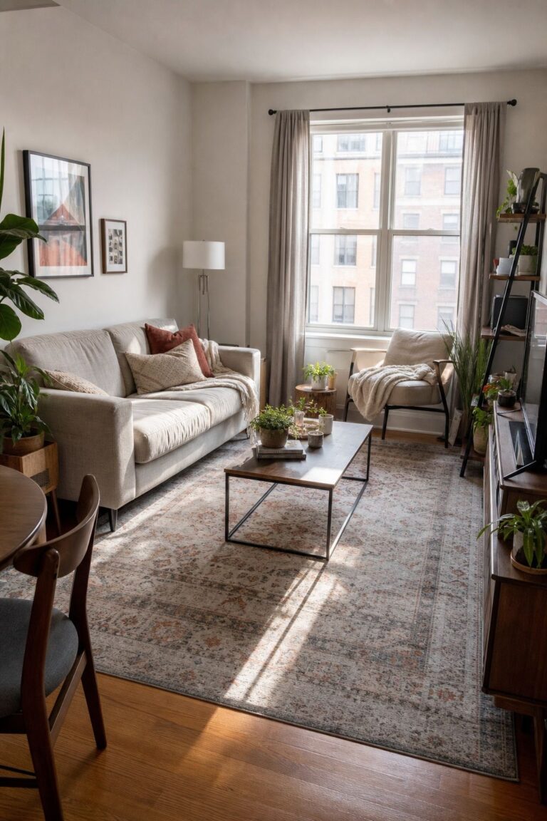 Always Go Larger Than You Think small apartment rug idea for Top 17 Small Apartment Rug Ideas That Define Your Space Without Overwhelming It.