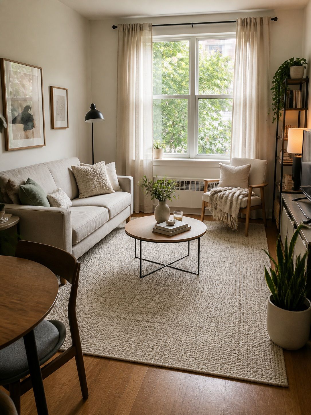 Use a Neutral Rug to Keep the Room Open small apartment rug idea for Top 17 Small Apartment Rug Ideas That Define Your Space Without Overwhelming It.