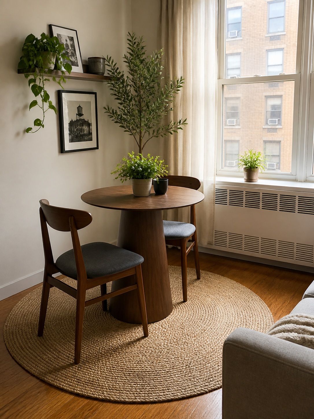 Place a Round Rug Under a Round Table or Chair small apartment rug idea for Top 17 Small Apartment Rug Ideas That Define Your Space Without Overwhelming It.