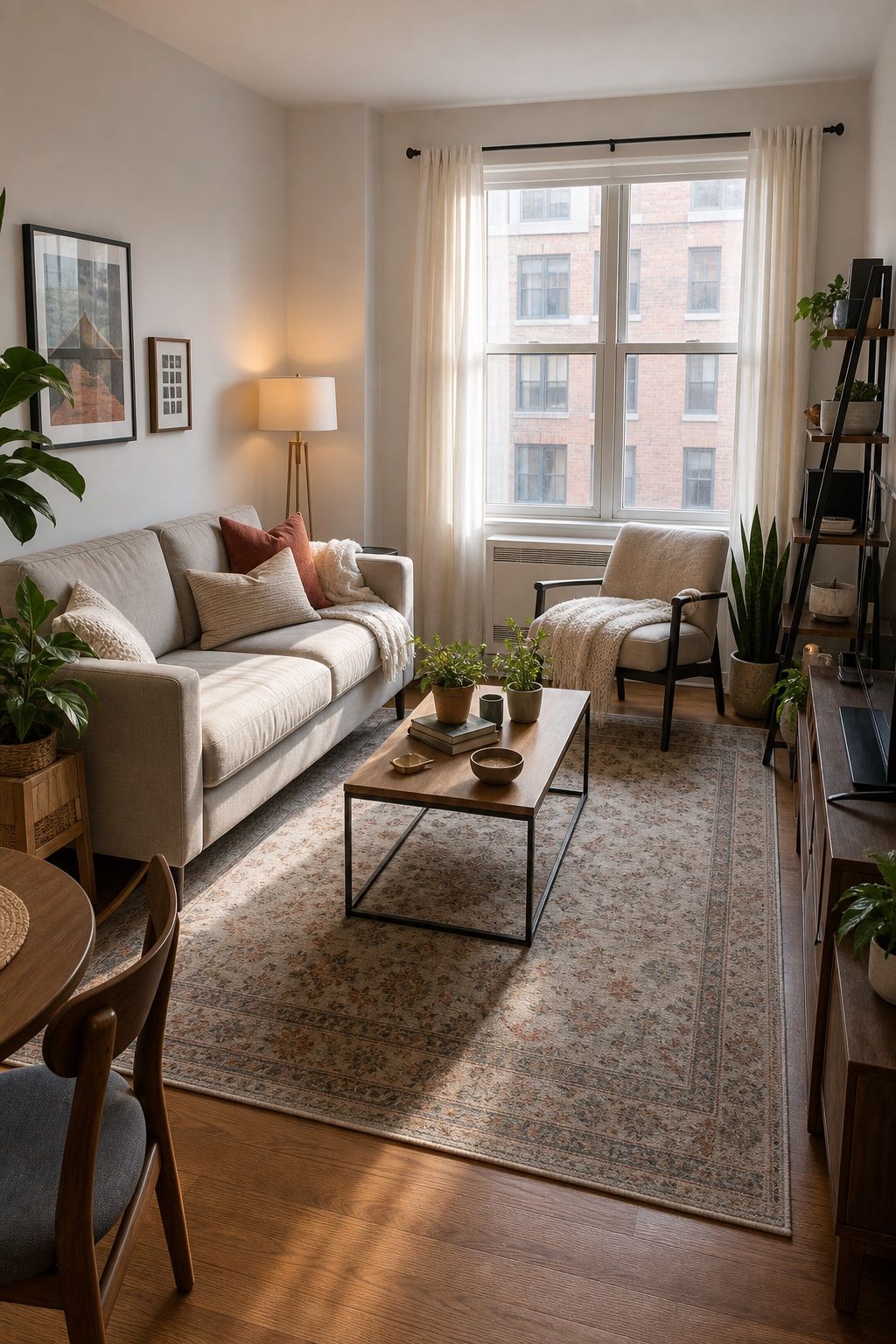 Style the Area Around the Rug to Complete the Zone small apartment rug idea for Top 17 Small Apartment Rug Ideas That Define Your Space Without Overwhelming It.