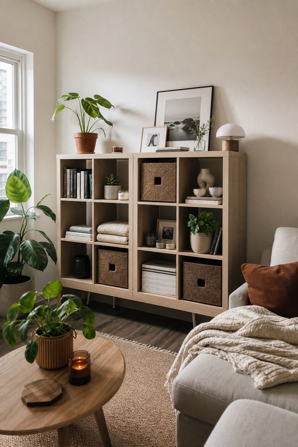 Books, Horizontal and Vertical small apartment idea for Top 15 Small Apartment Shelf Decor Ideas That Look Styled, Not Cluttered.