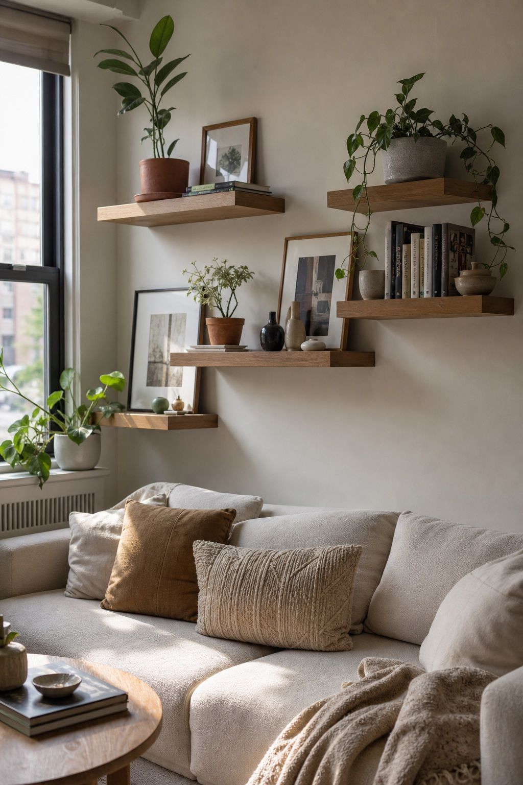 Living Room Bookcase Shelf small apartment idea for Top 15 Small Apartment Shelf Decor Ideas That Look Styled, Not Cluttered.