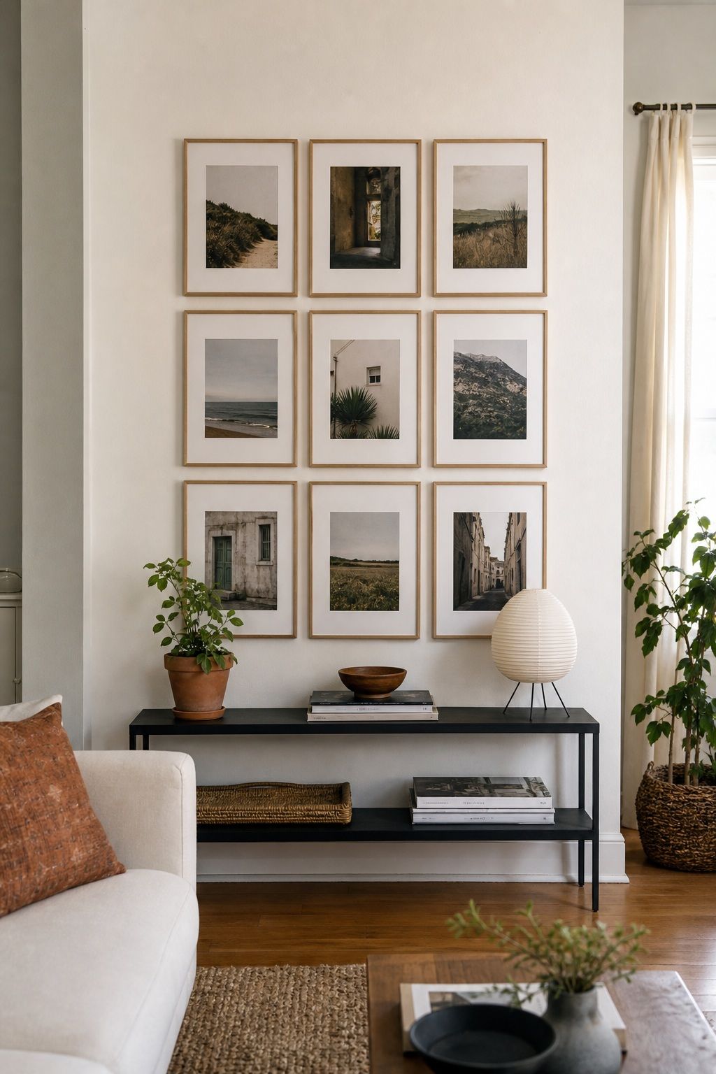 Grid Gallery Wall small apartment idea for Top 15 Small Apartment Wall Art Ideas That Make Every Room Look Finished.