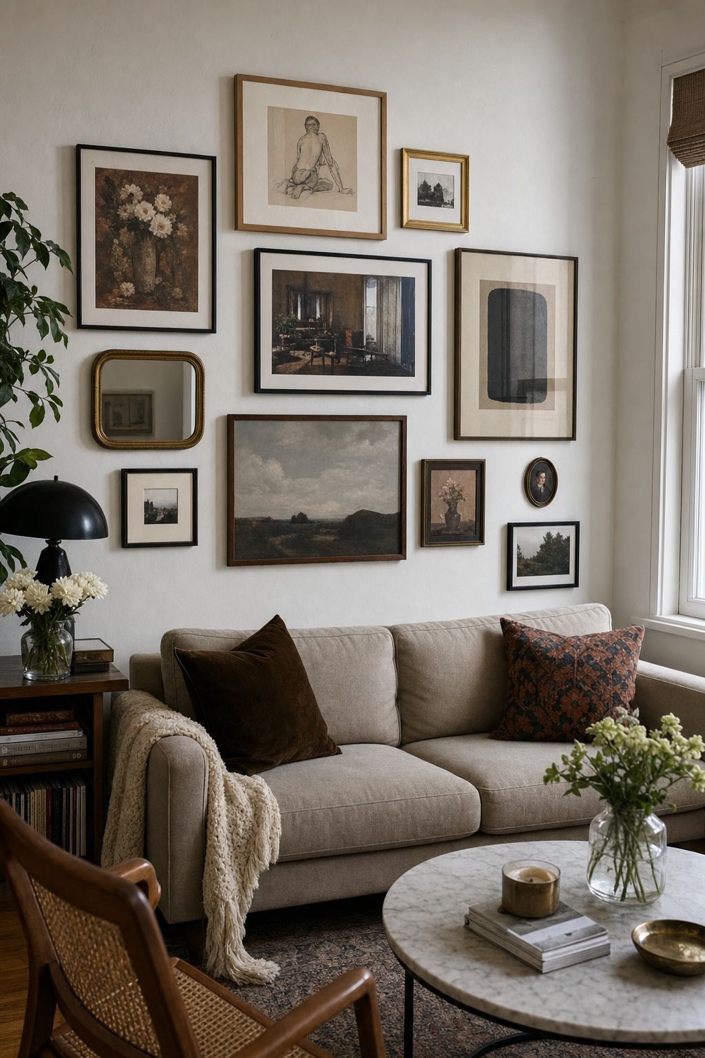 Salon-Style Gallery Wall small apartment idea for Top 15 Small Apartment Wall Art Ideas That Make Every Room Look Finished.
