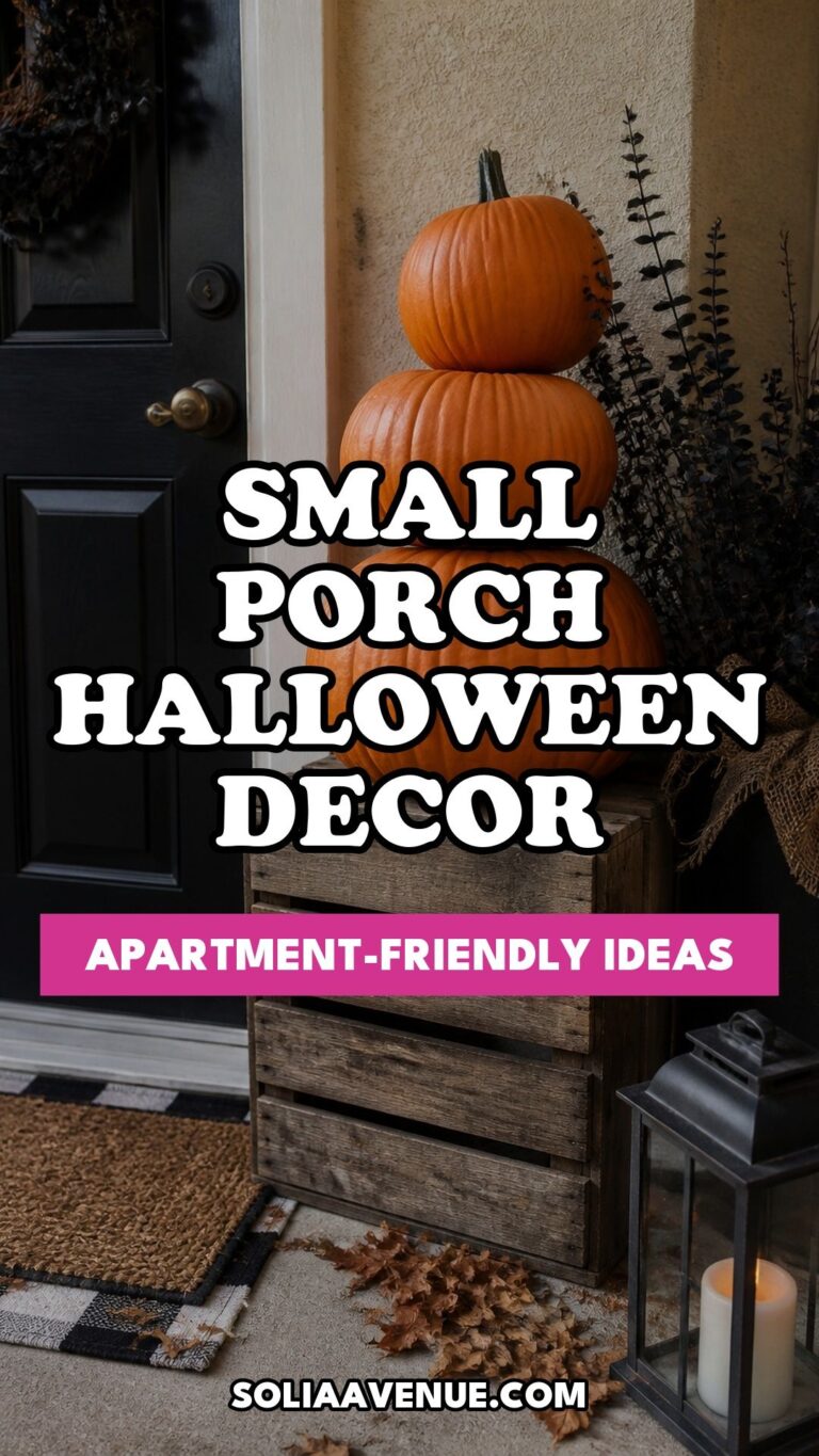Pinterest pin for Top 16 Small Porch Halloween Decor Ideas for Apartments and Small Outdoor Spaces from Solia Avenue.