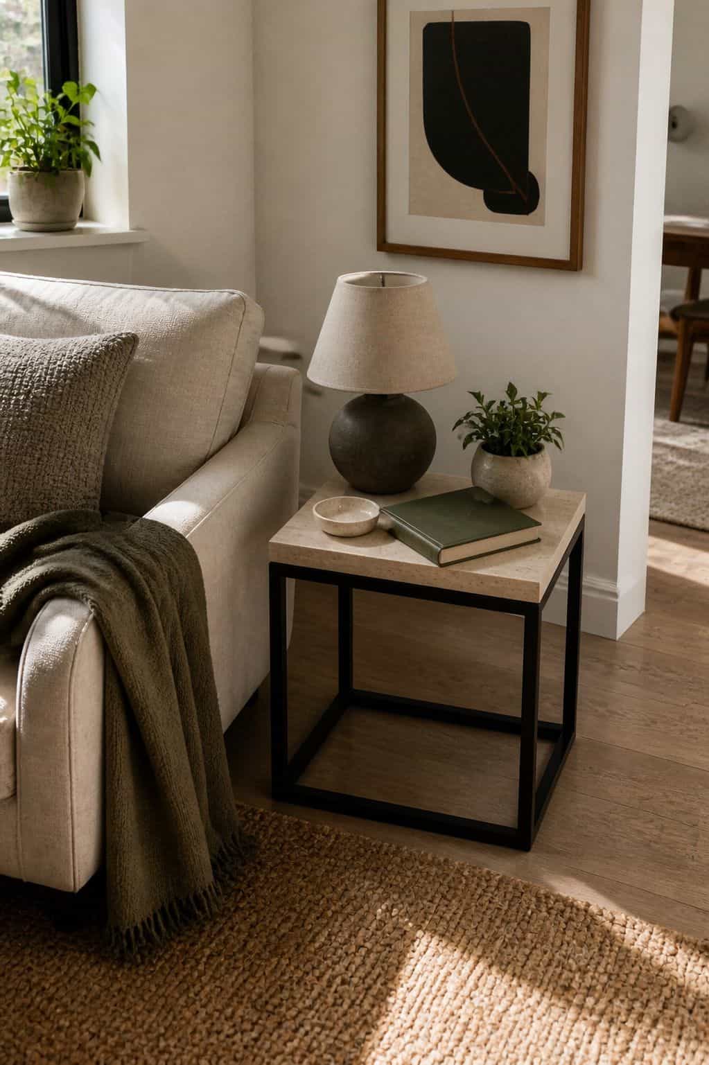 Square Side Table small apartment idea for Top 17 Sofa Corner Decor Ideas for Small Apartments.