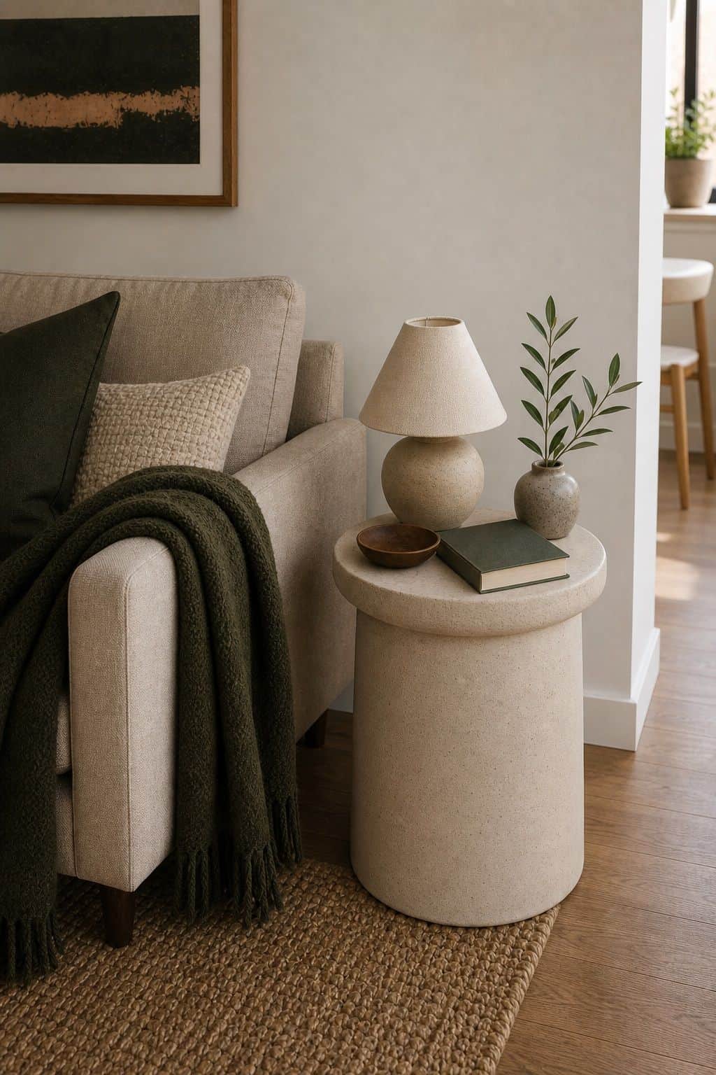 Ceramic or Stoneware Pedestal small apartment idea for Top 17 Sofa Corner Decor Ideas for Small Apartments.
