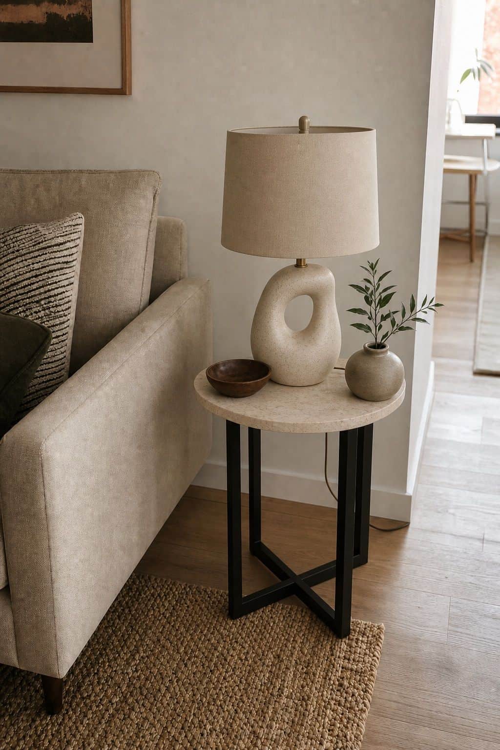 Sculptural Lamp small apartment idea for Top 17 Sofa Corner Decor Ideas for Small Apartments.