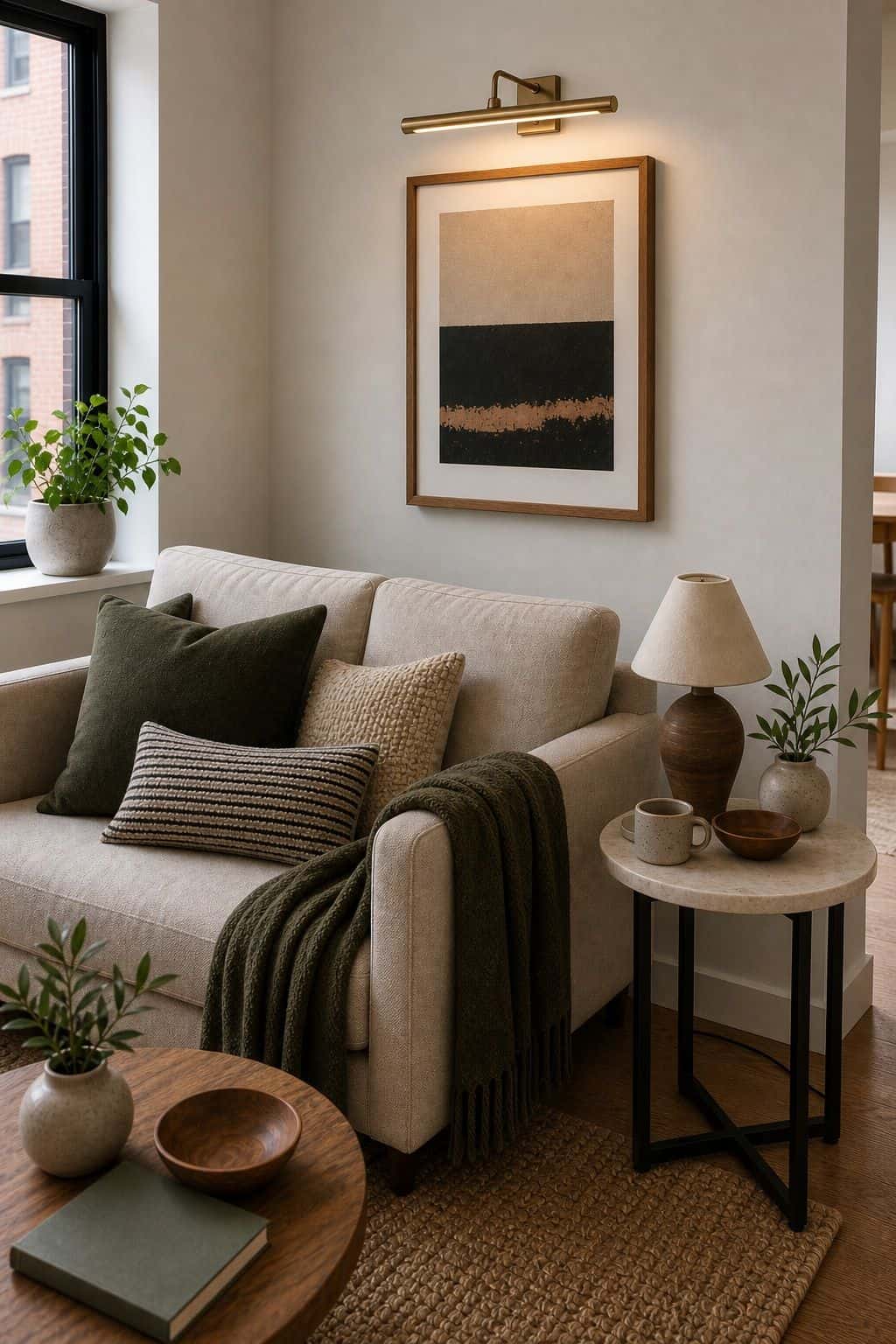 Single Picture Light small apartment idea for Top 17 Sofa Corner Decor Ideas for Small Apartments.