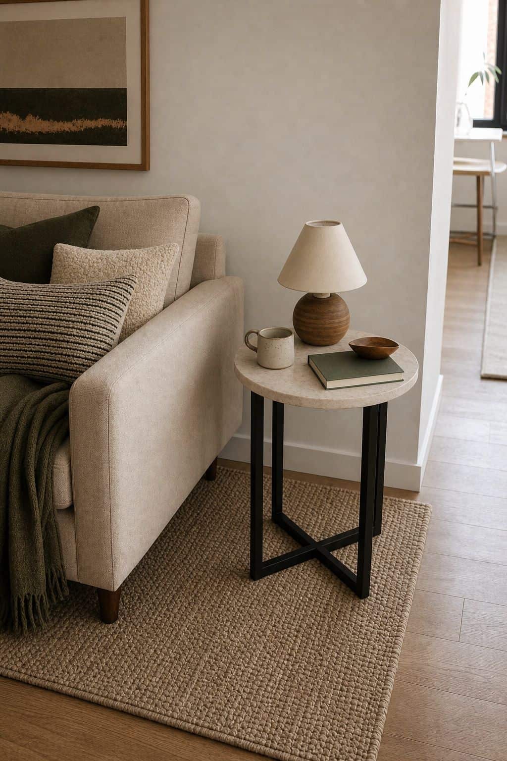 Small Rug Under small apartment idea for Top 17 Sofa Corner Decor Ideas for Small Apartments.