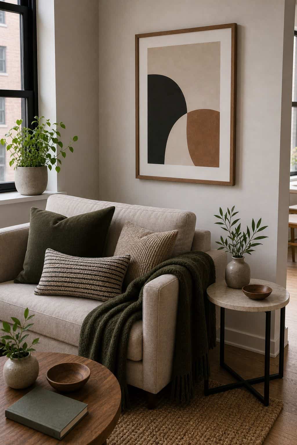 Framed Art small apartment idea for Top 17 Sofa Corner Decor Ideas for Small Apartments.
