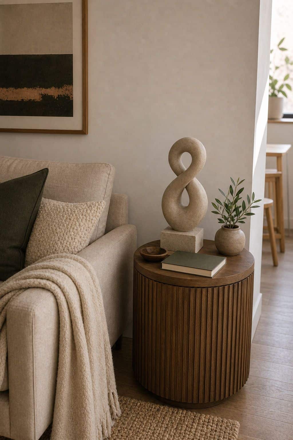 Sculpture Piece small apartment idea for Top 17 Sofa Corner Decor Ideas for Small Apartments.