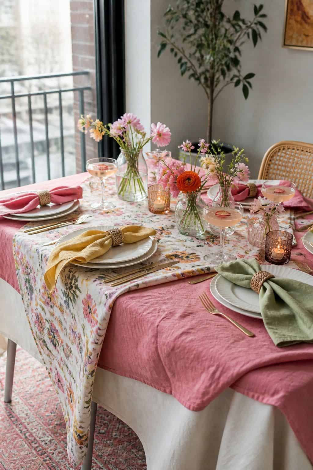 Layer Colorful Table Linens small apartment idea for Top 17 Spring Cocktail Party Decor Ideas for a Garden-Party Evening.