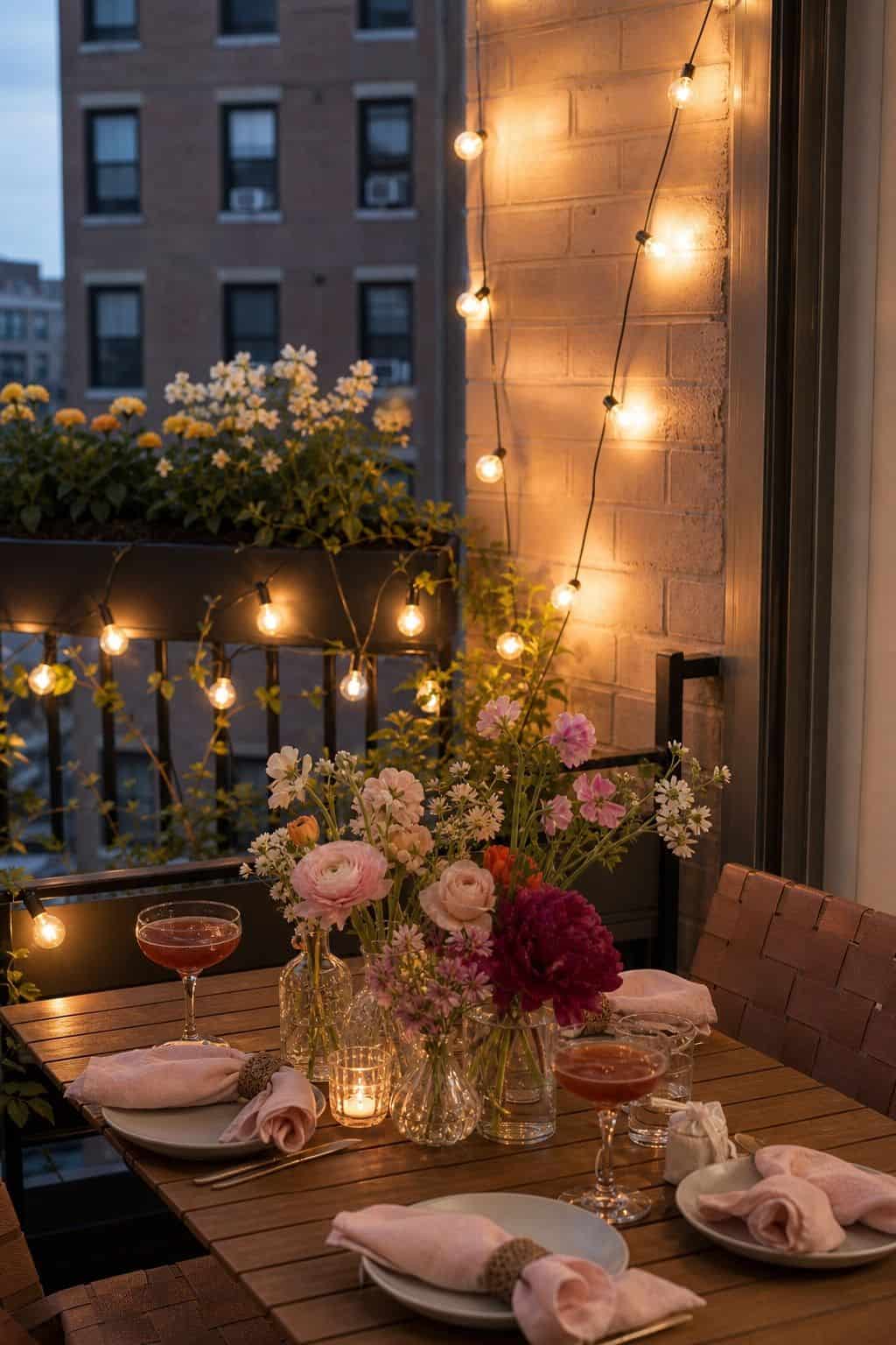 Hang String Lights for Ambiance small apartment idea for Top 17 Spring Cocktail Party Decor Ideas for a Garden-Party Evening.