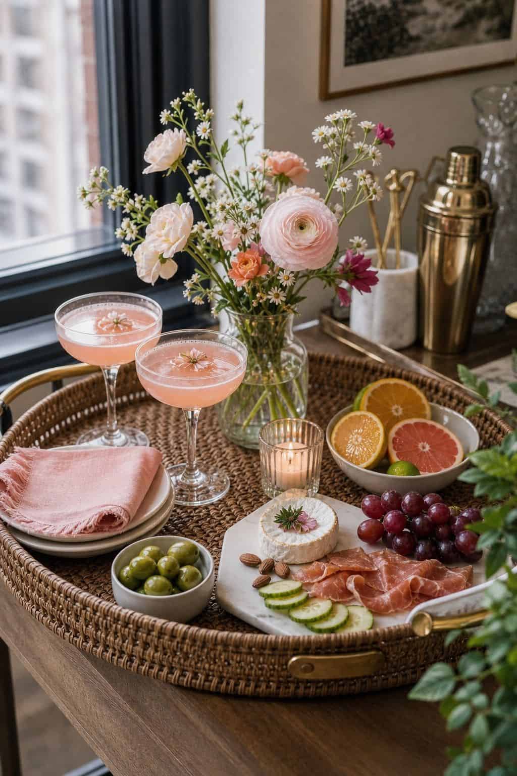 Use Decorative Serving Trays small apartment idea for Top 17 Spring Cocktail Party Decor Ideas for a Garden-Party Evening.