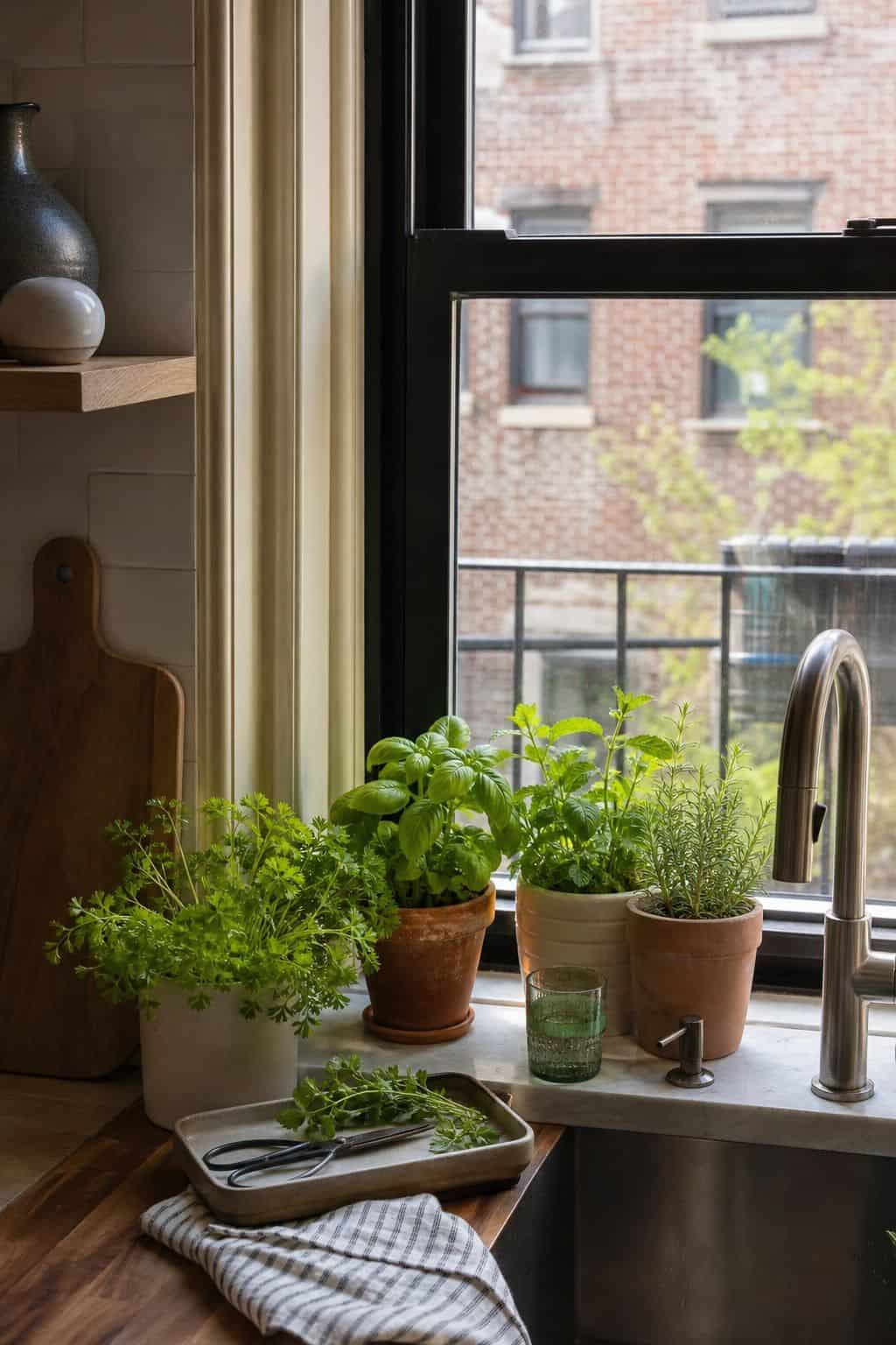 Grow a Windowsill Herb Garden small apartment idea for Top 17 Spring Decor Ideas for the Kitchen in Small Apartments.