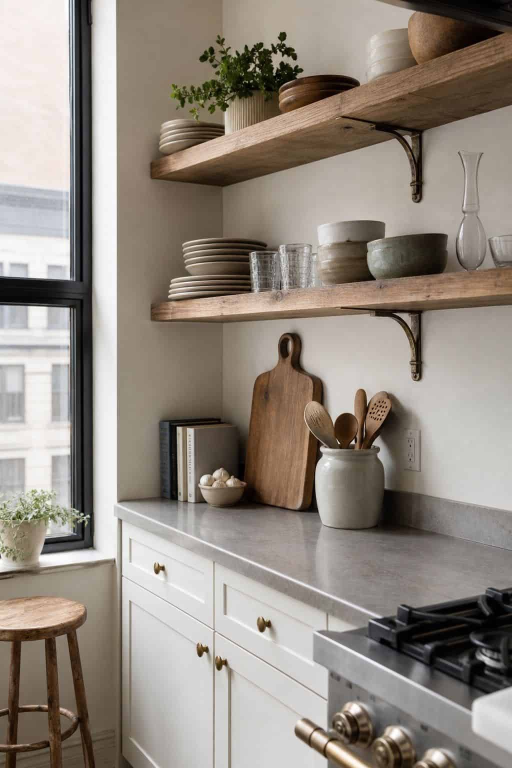 Use Open Shelving Wisely small apartment idea for Top 17 Spring Decor Ideas for the Kitchen in Small Apartments.