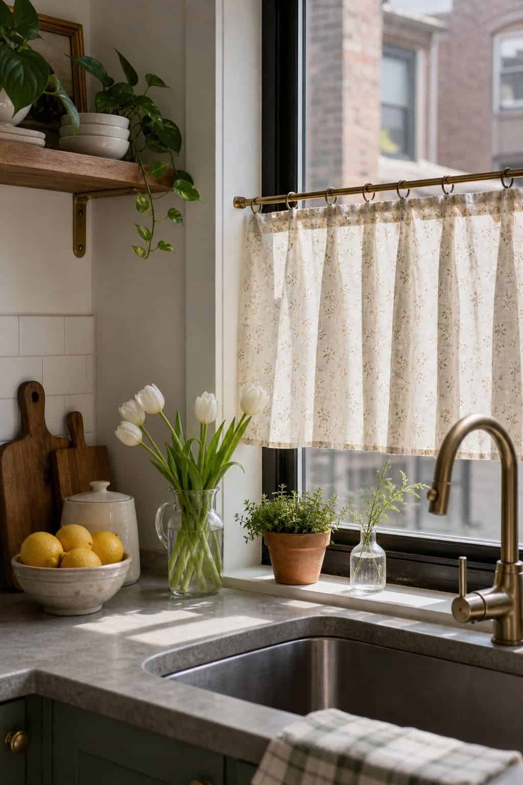 Style the Kitchen Window small apartment idea for Top 17 Spring Decor Ideas for the Kitchen in Small Apartments.