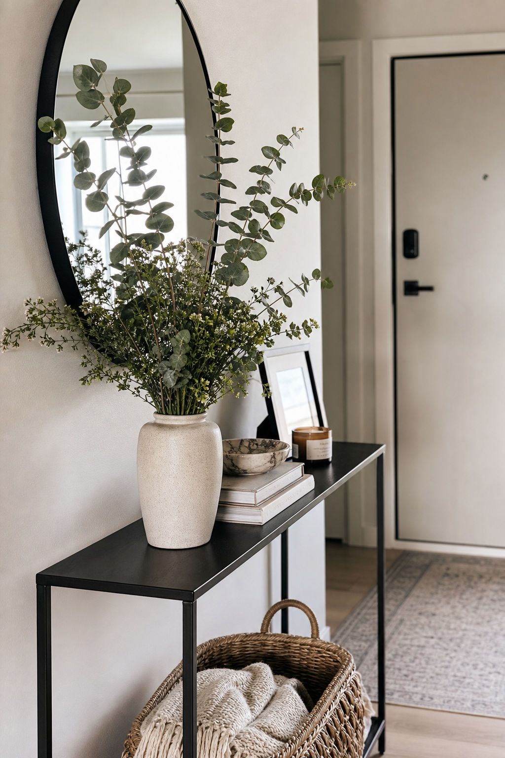 Eucalyptus and Greenery small apartment idea for Top 16 Spring Entry Table Decor Ideas for Small Apartments.