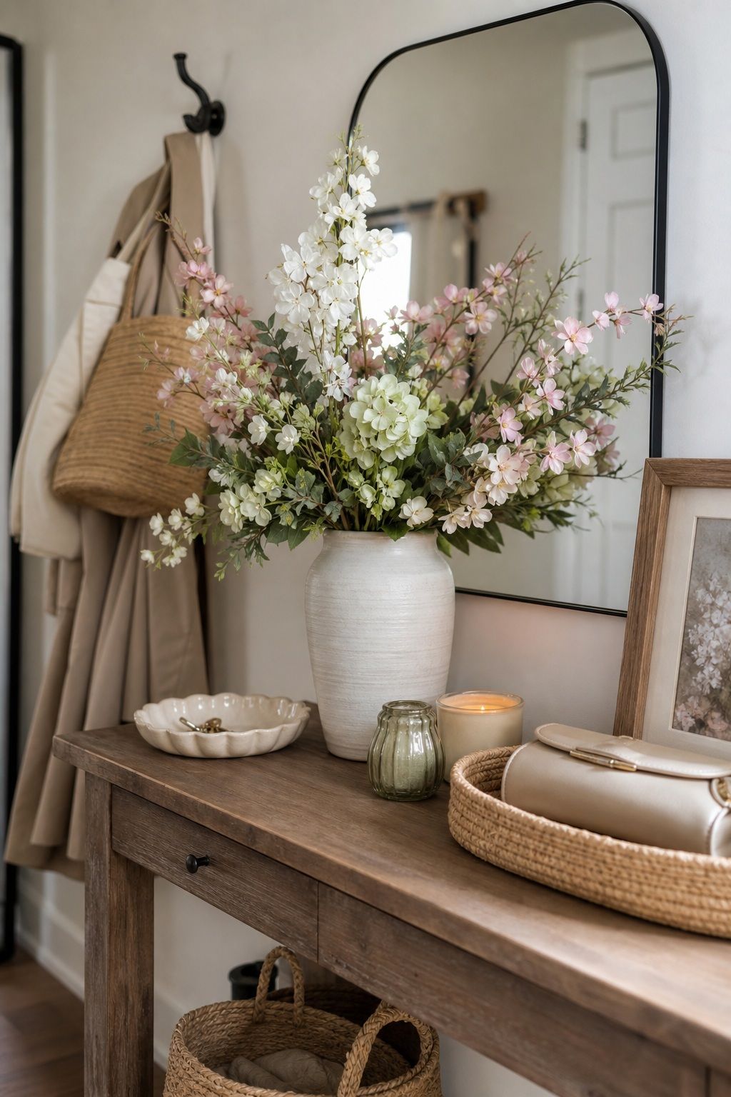 Faux Florals That Look Real small apartment idea for Top 16 Spring Entry Table Decor Ideas for Small Apartments.