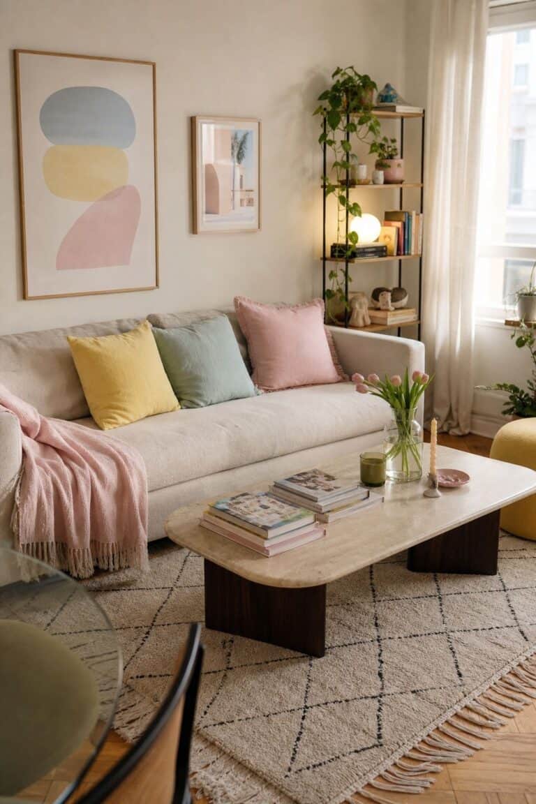 Brighten the Palette With Pastels small apartment idea for Top 18 Spring Living Room Decor Ideas for Small Apartments.