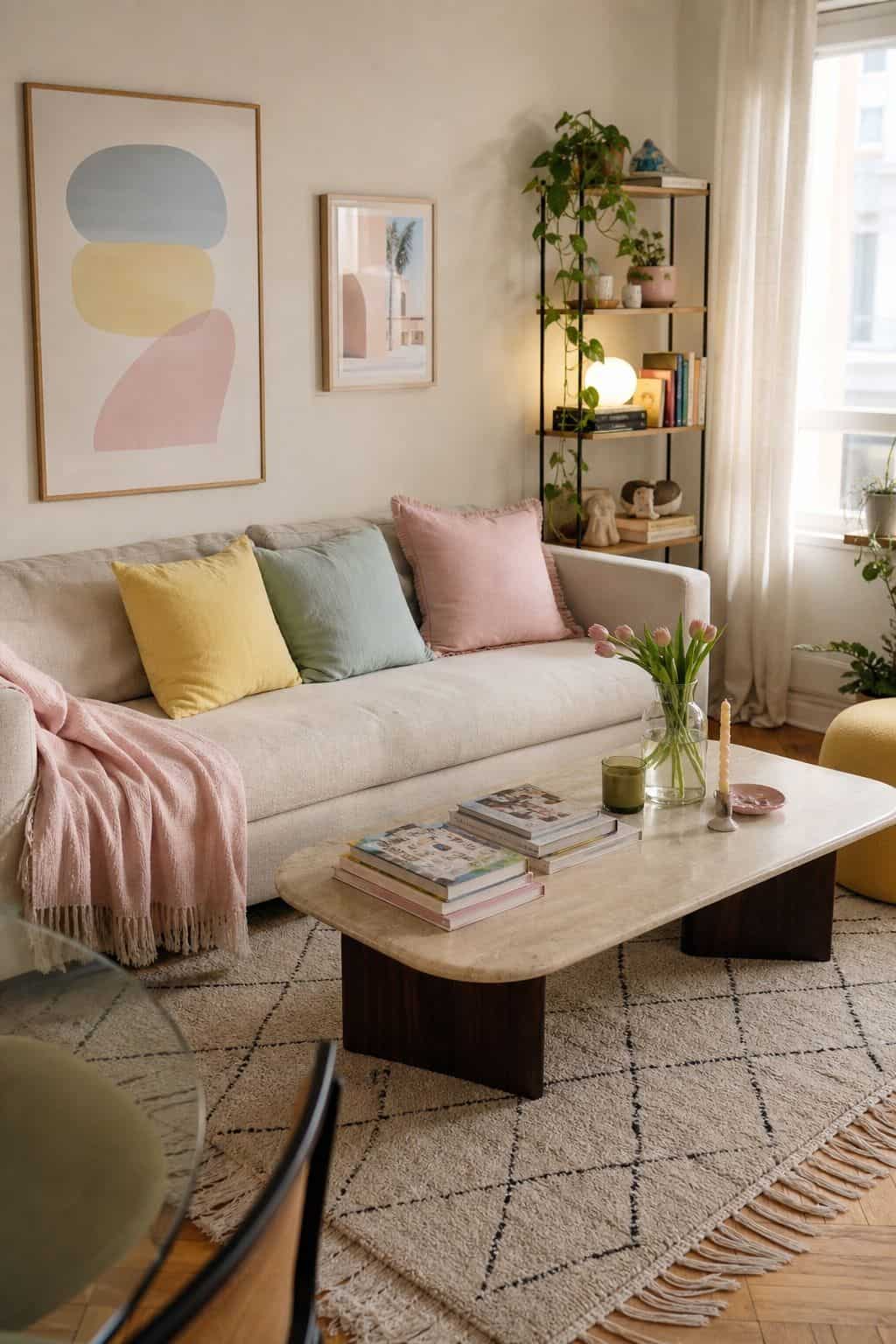Brighten the Palette With Pastels small apartment idea for Top 18 Spring Living Room Decor Ideas for Small Apartments.