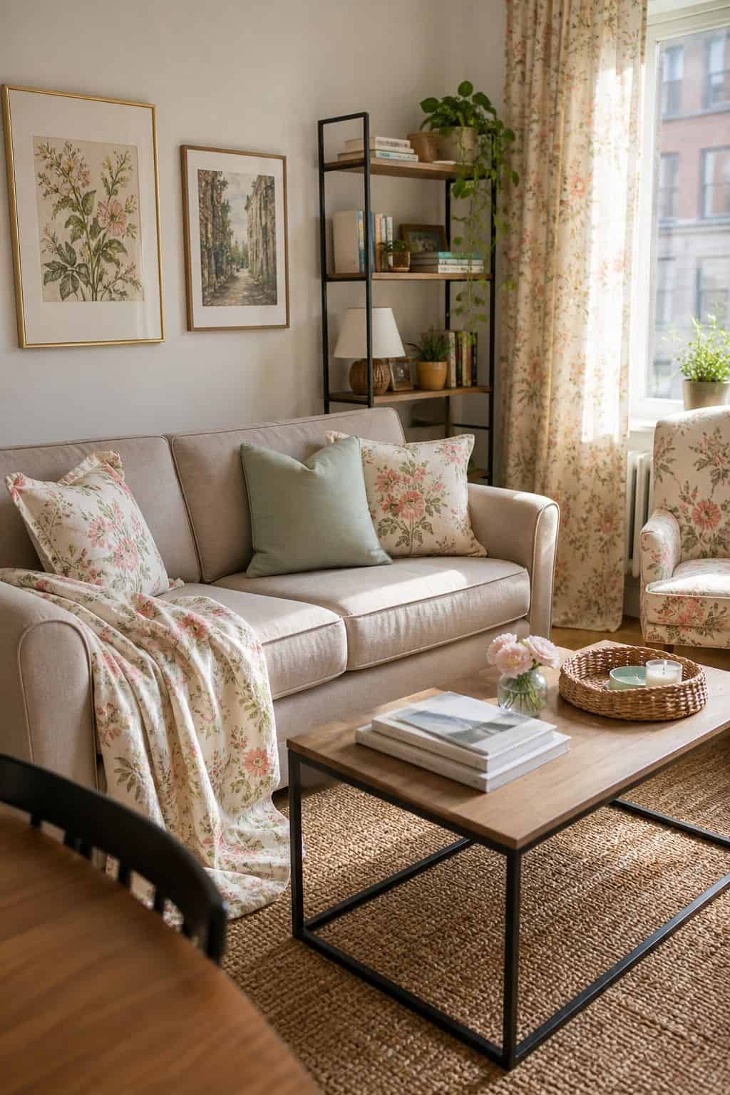 Add Floral Patterns in Textiles small apartment idea for Top 18 Spring Living Room Decor Ideas for Small Apartments.