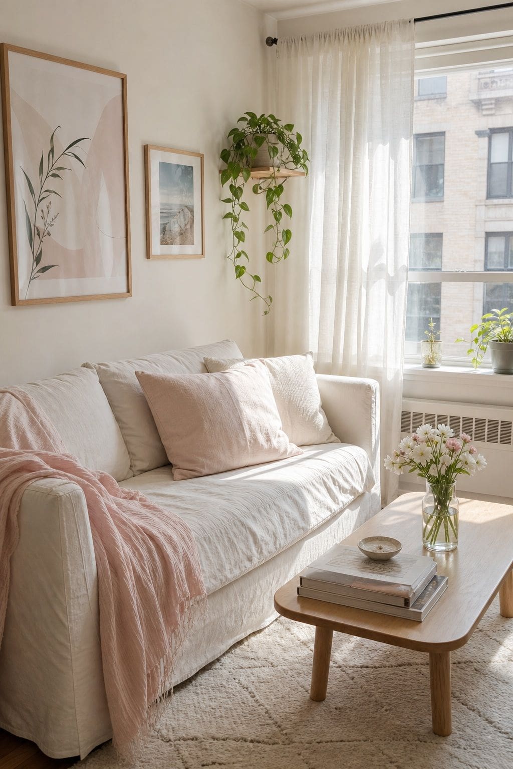Lighten the Fabrics for Airiness small apartment idea for Top 18 Spring Living Room Decor Ideas for Small Apartments.