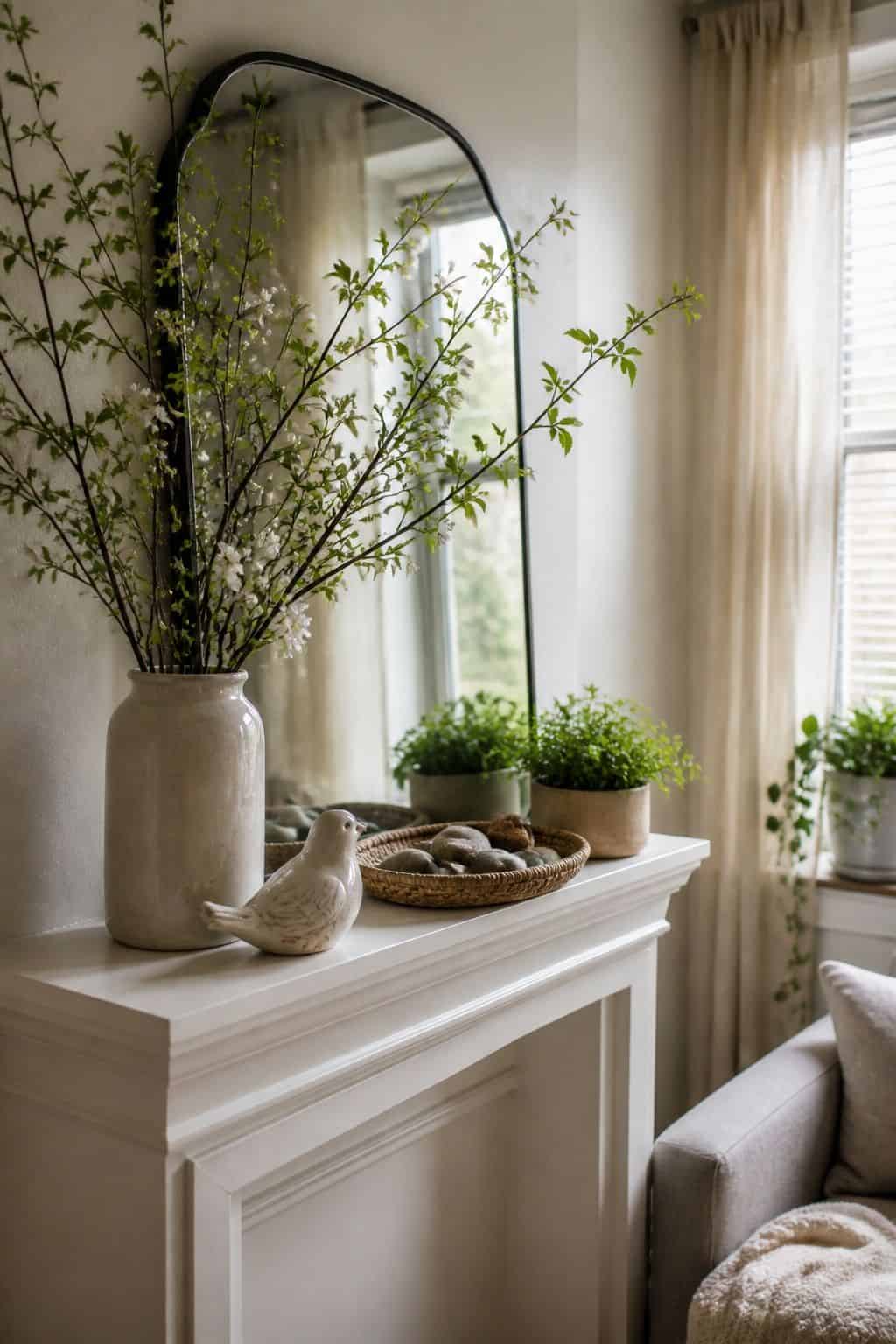 Bring in Nature-Inspired Accents small apartment idea for Top 18 Spring Mantle Decor Ideas for Small Spaces.