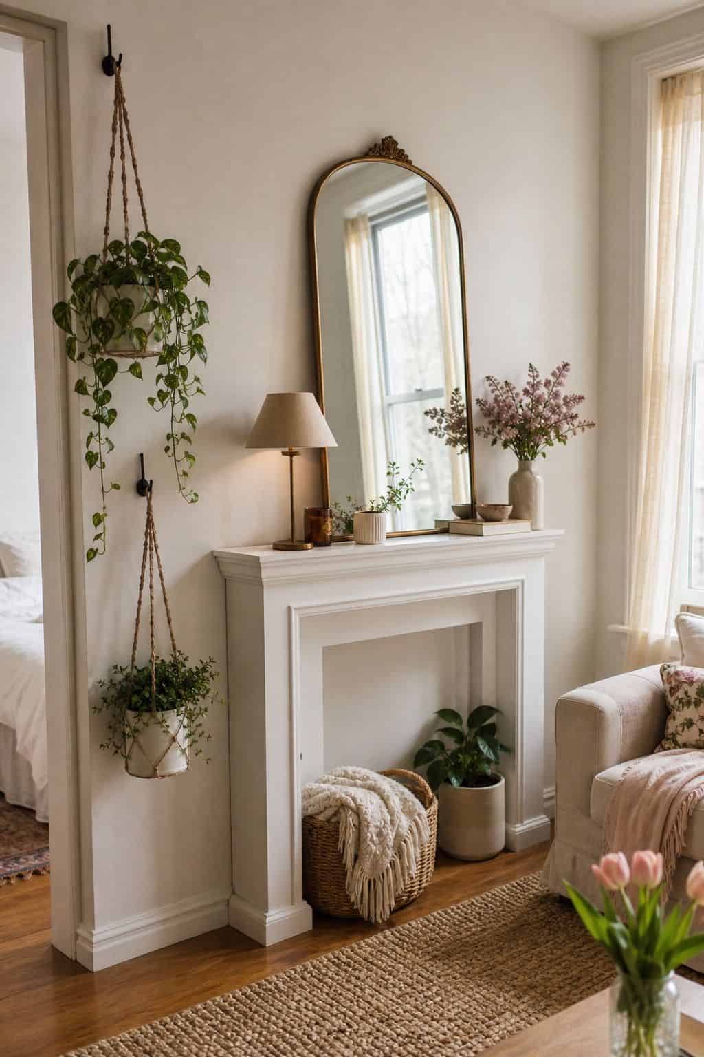 Hang Planters Near the Mantle small apartment idea for Top 18 Spring Mantle Decor Ideas for Small Spaces.