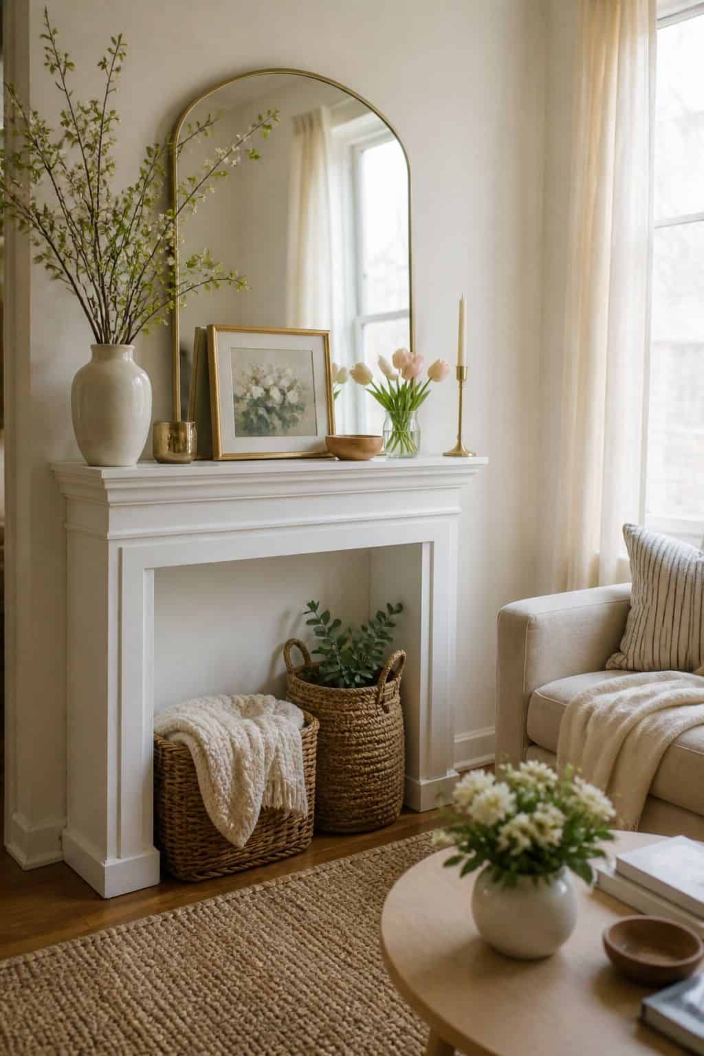 Style Decorative Baskets small apartment idea for Top 18 Spring Mantle Decor Ideas for Small Spaces.