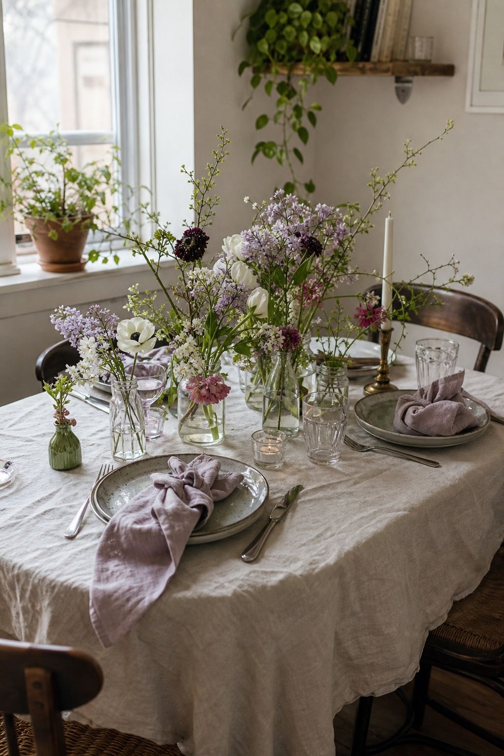 Set a Loose, Garden-Picked Mood small apartment idea for Top 18 Spring Tablescape Ideas for Small-Space Hosting.