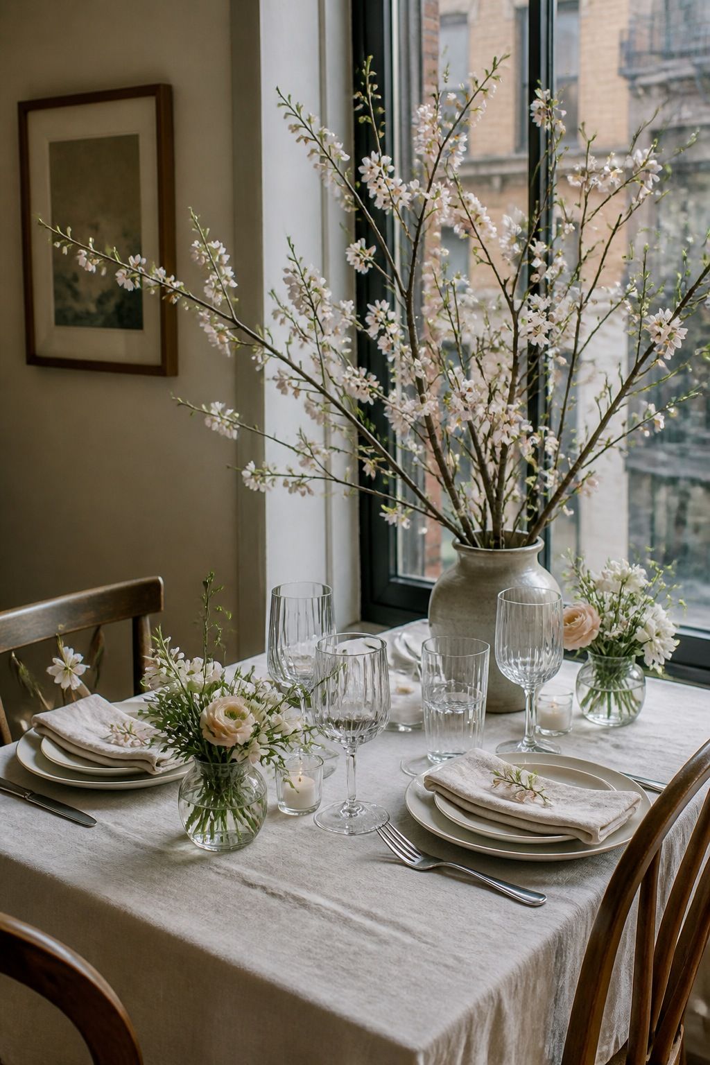 Bring the Outdoors In With Branches and Blossoms small apartment idea for Top 18 Spring Tablescape Ideas for Small-Space Hosting.