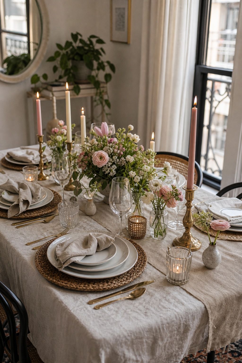 Layer Heights and Textures Across the Setting small apartment idea for Top 18 Spring Tablescape Ideas for Small-Space Hosting.