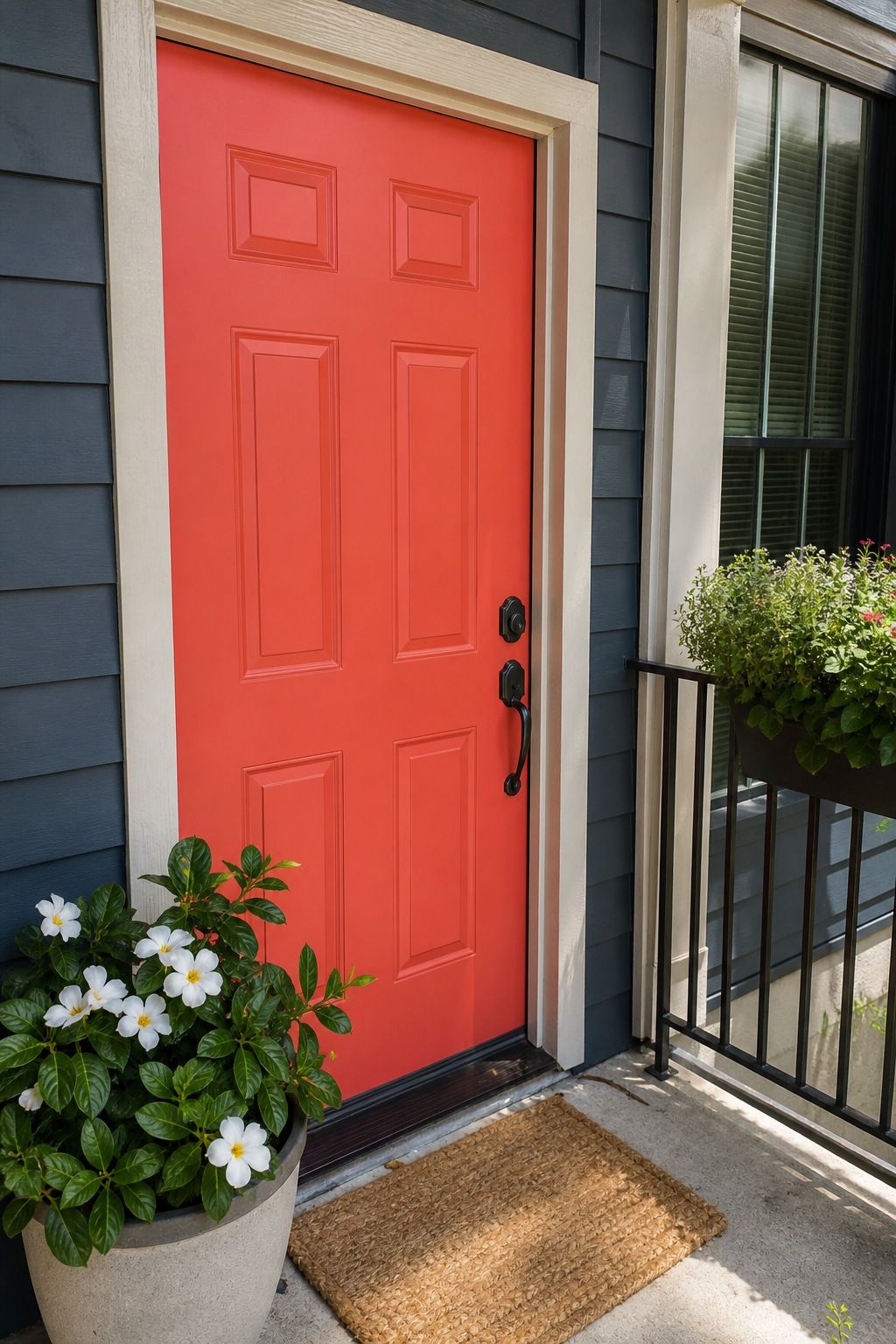 Repaint the Front Door in a Confident Color small apartment idea for Top 17 Summer Front Porch Decorating Ideas for Apartments and Small Outdoor Spaces.