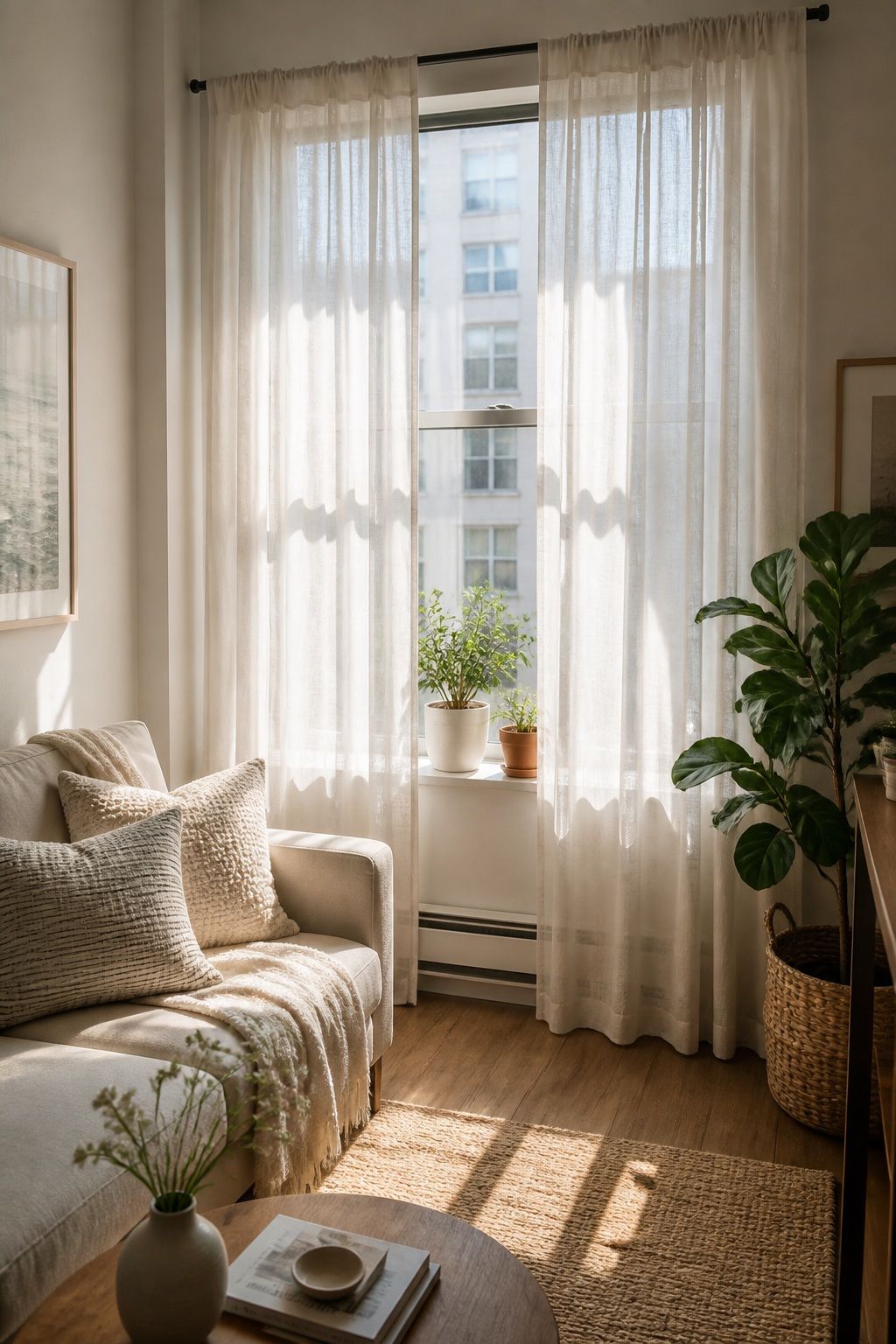 Switch to Sheer, Light Window Treatments small apartment idea for Top 18 Summer Home Decor Ideas for Small Apartments.