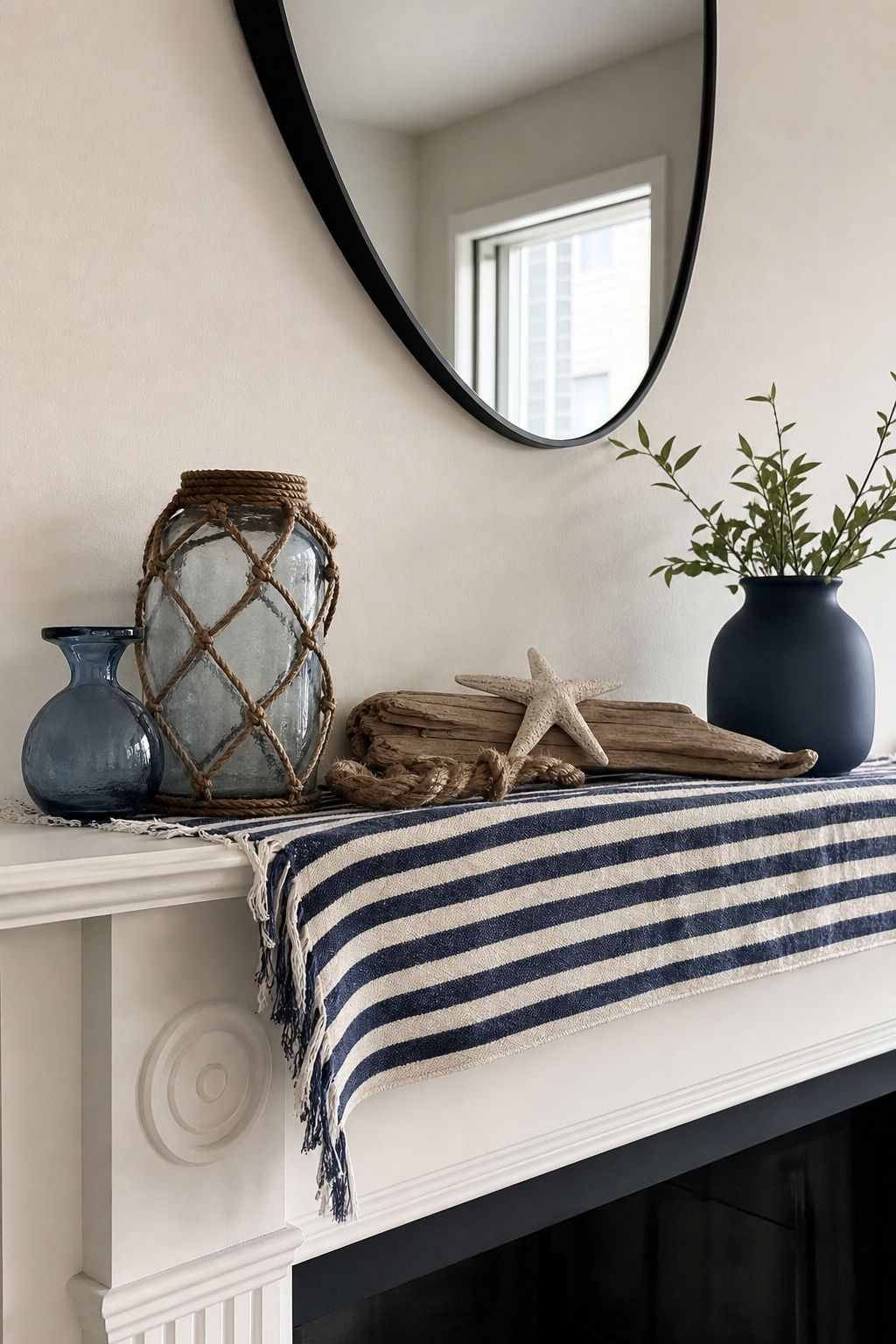 Try a Nautical Theme small apartment idea for Top 20 Summer Mantel Decorating Ideas for Small Spaces.