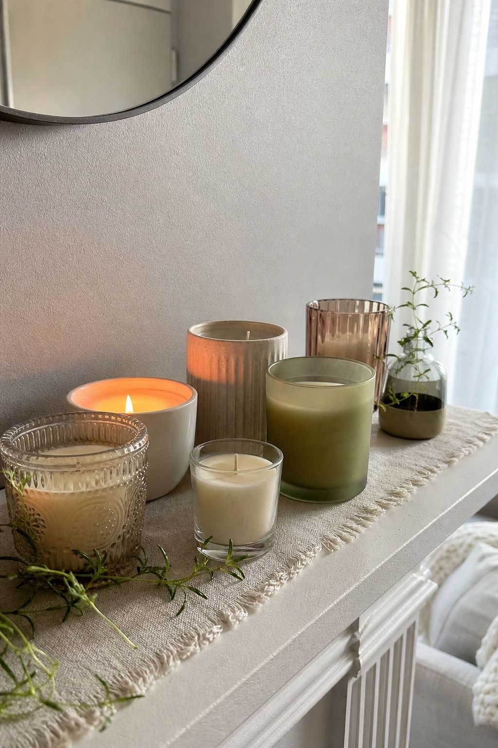 Group a Candle Collection small apartment idea for Top 20 Summer Mantel Decorating Ideas for Small Spaces.