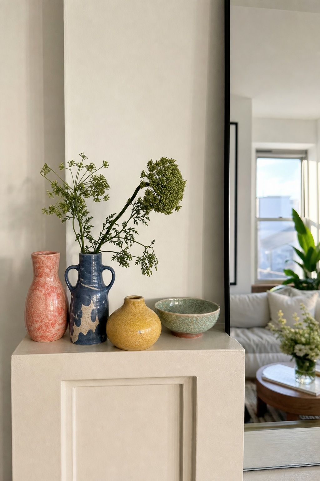 Style Colorful Pottery small apartment idea for Top 20 Summer Mantel Decorating Ideas for Small Spaces.