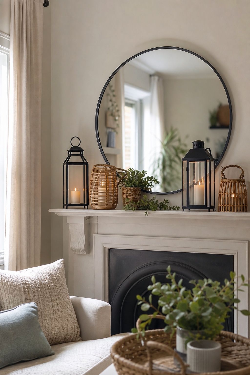 Place Decorative Lanterns small apartment idea for Top 20 Summer Mantel Decorating Ideas for Small Spaces.