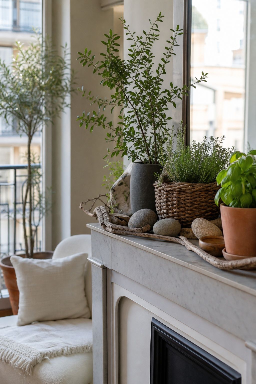 Create an Outdoor-Inspired Display small apartment idea for Top 20 Summer Mantel Decorating Ideas for Small Spaces.