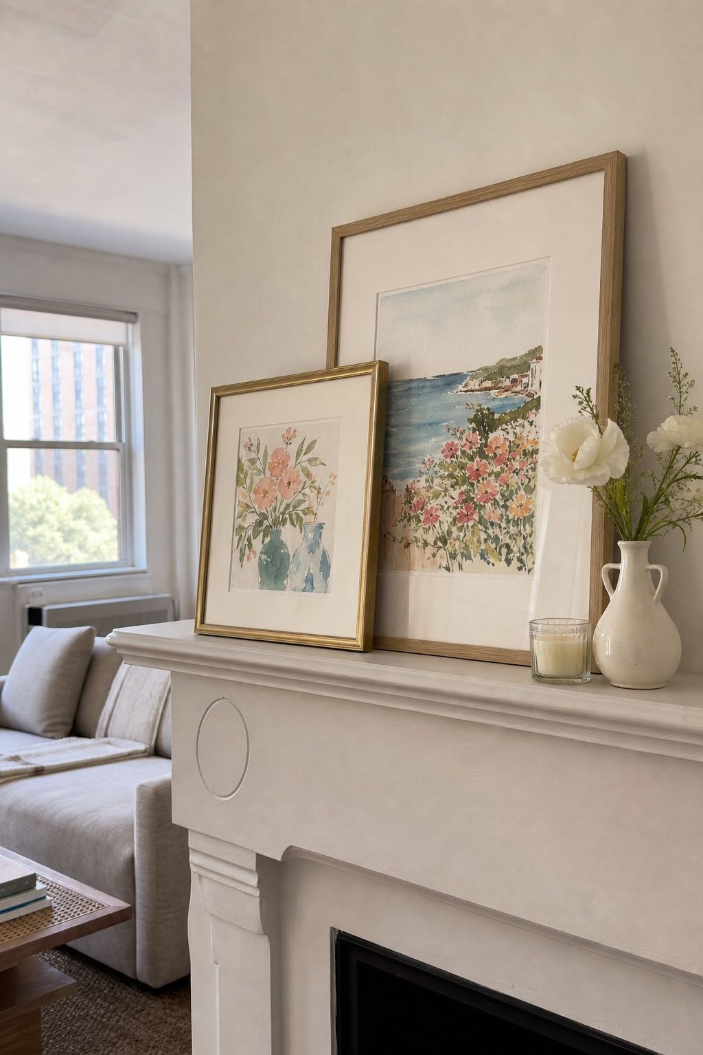 Display Watercolor Paintings small apartment idea for Top 20 Summer Mantel Decorating Ideas for Small Spaces.