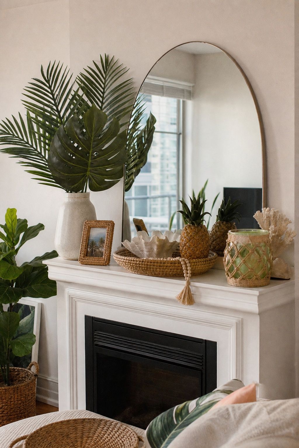 Add a Tropical Theme small apartment idea for Top 20 Summer Mantel Decorating Ideas for Small Spaces.